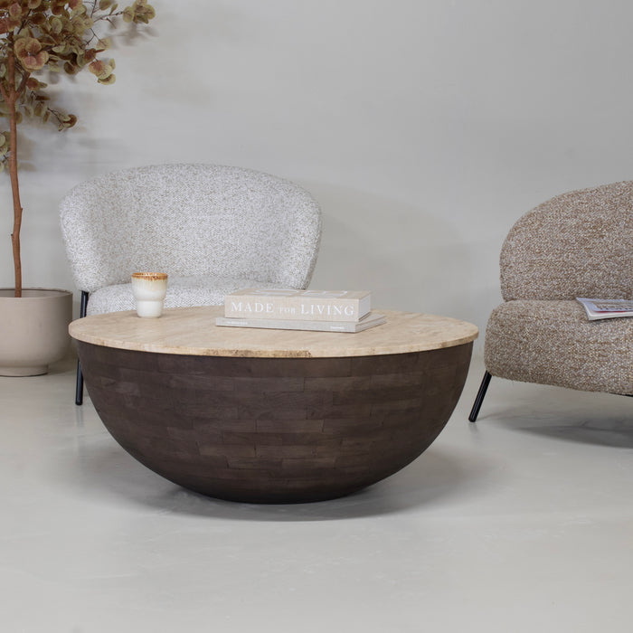 Giga Meubel - Salontafel Travertin - Donkerbruin - 90x90x38cm - Aiden