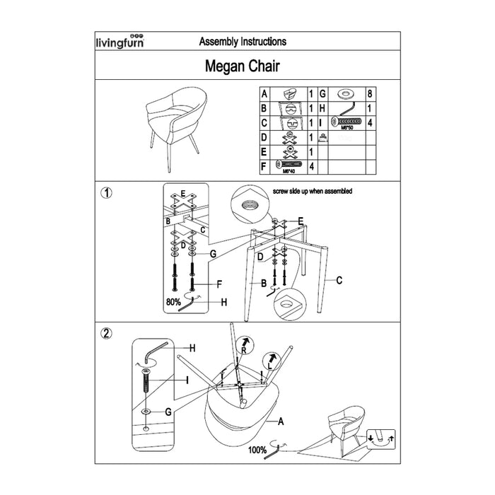 Livingfurn - Eetkamerstoel Megan Taupe Set van 2 - 62x58x85cm