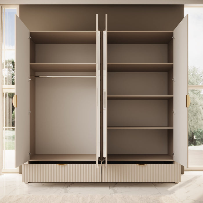 Meubella - Kledingkast Lima - Beige - 213 cm - Met spiegel