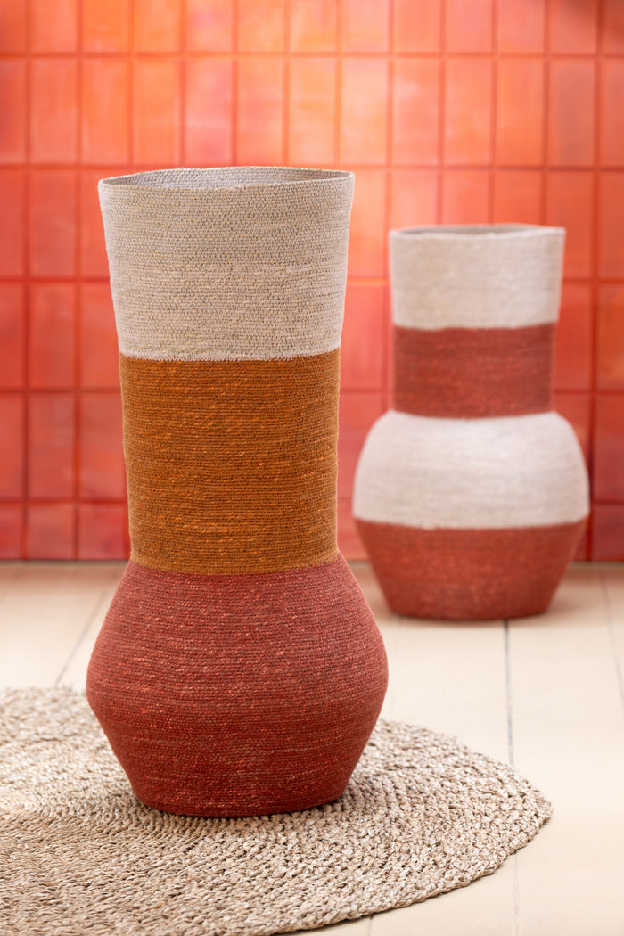 J-Line vaas Strepen - zeegras - naturel|roest - 68 cm hoog