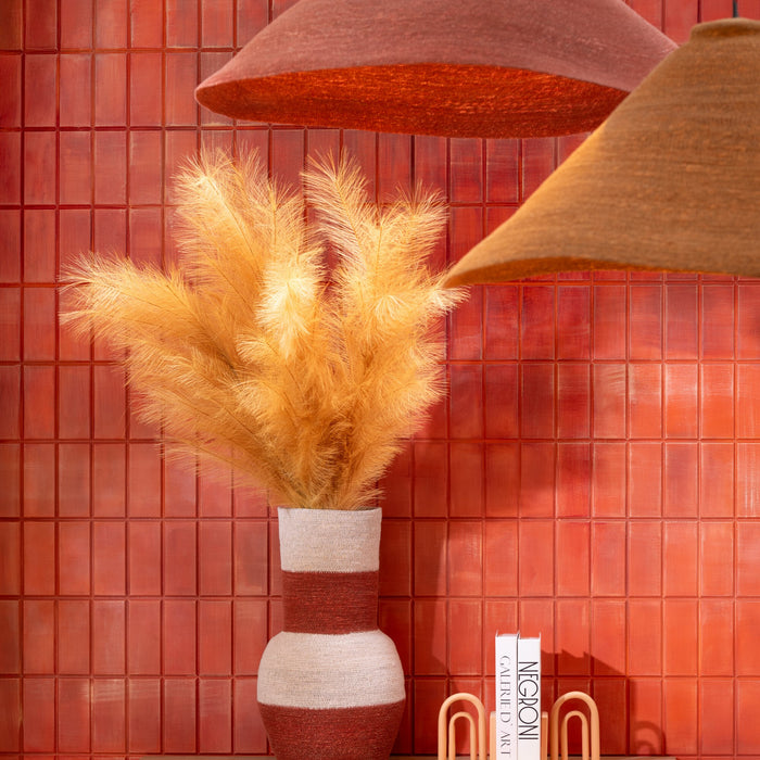 J-Line vaas Strepen - zeegras - naturel|terracotta - 52 cm hoog