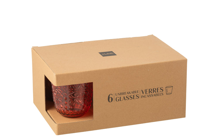 J-Line glas - kunststof - rood - doos van 6