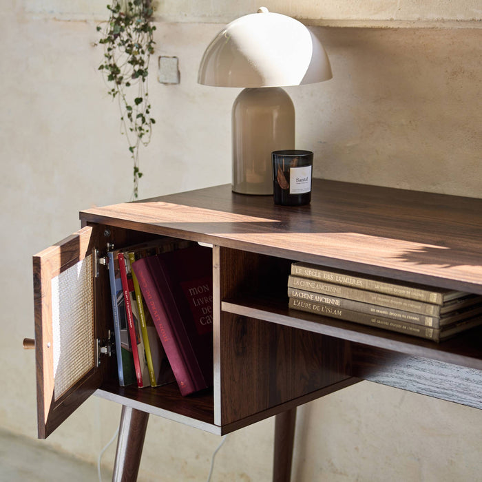 sweeek - Bureau decor hout en vlechtwerk 2 deuren