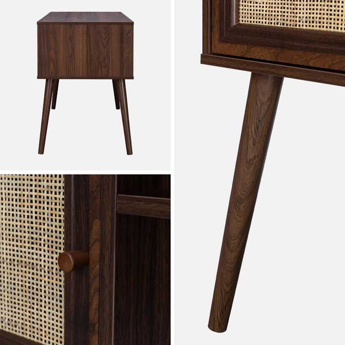 sweeek - Bureau decor hout en vlechtwerk 2 deuren