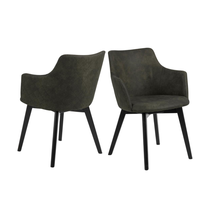 Vanua Eetkamerstoel - Set Van 2 - Olijfgroen Met Mat Zwarte Poten