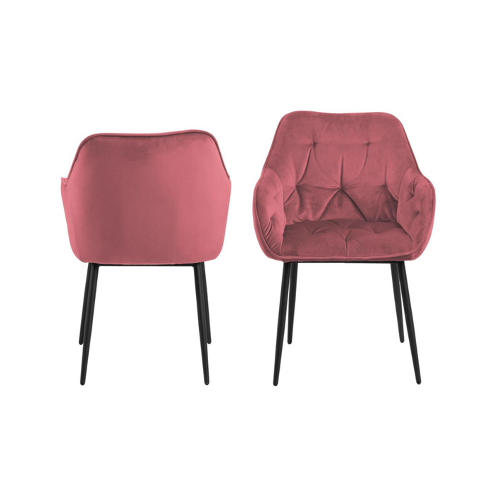 Moala Eetkamerstoel - Set Van 2 - Fluweel Koraal Met Mat Zwarte Poten