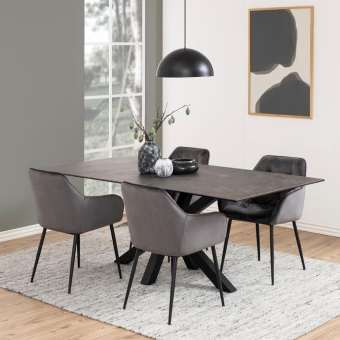 Moala Eetkamerstoel - Set Van 2 - Fluweel Grijs Met Mat Zwarte Poten