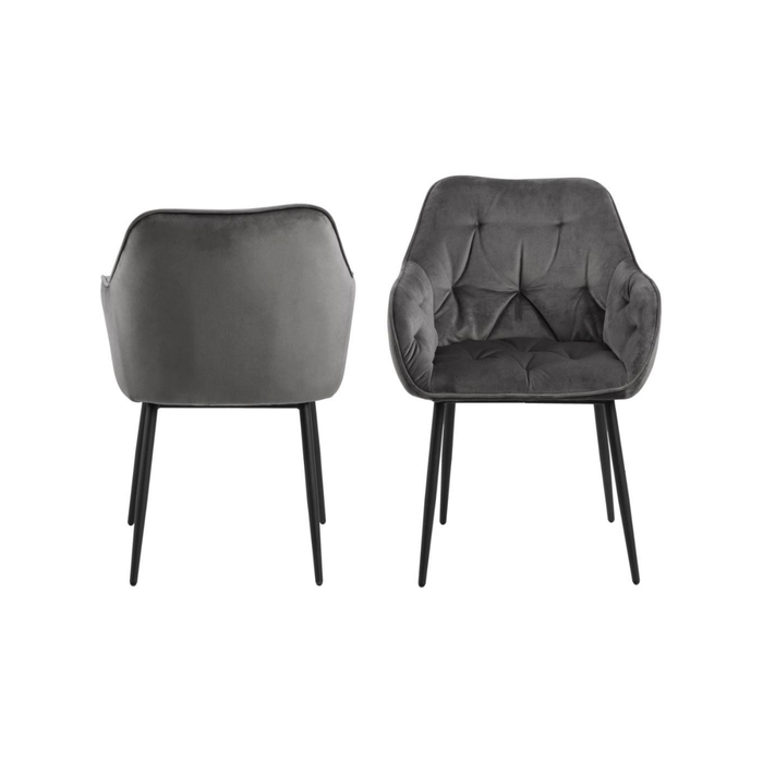Moala Eetkamerstoel - Set Van 2 - Fluweel Grijs Met Mat Zwarte Poten