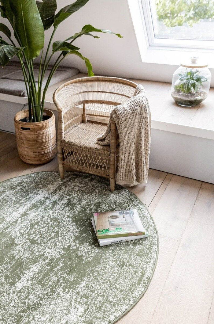 Vintage Vloerkleed Bloom rond - Groen - EVA Interior - 100 x 100 cm