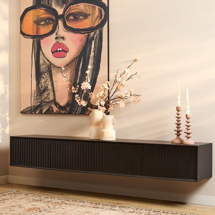 StarFurn - Zwevend Tv-meubel Zwart Hout - 200x35x30cm - Madison