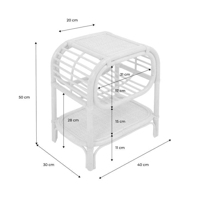 sweeek - Nachtkastje natuurlijke gebogen rotan 1 plank 1 nis (set van
