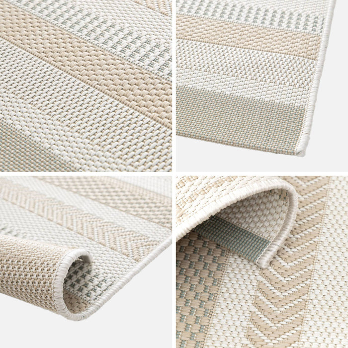 sweeek - Binnen-|buitentapijt, vintage lineair patroon in crème, beige