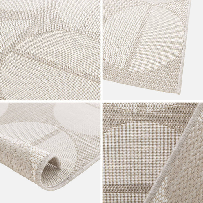 sweeek - Binnen- en buitentapijt, geometrische motieven, crème en