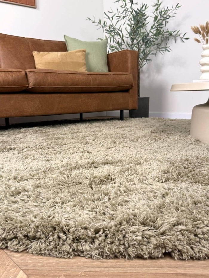 Rond hoogpolig vloerkleed Pilo groen polyester Interieur05