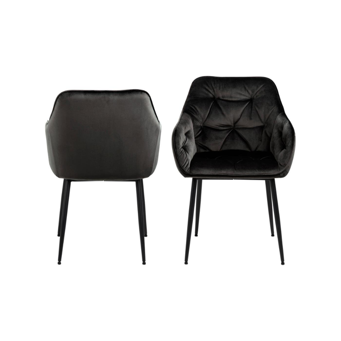 Moala Eetkamerstoel - Set Van 2 - Fluweel Grijsbruin Met Mat Zwarte