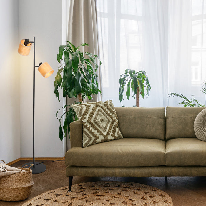 Mexlite - vloerlamp - Bambus - zwart - bamboe - Ø 28cm - E14 - 3670ZW