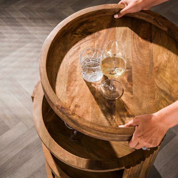 Giga Meubel - Wijntrolley Zand Mangohout - 55x55x79cm - Wave