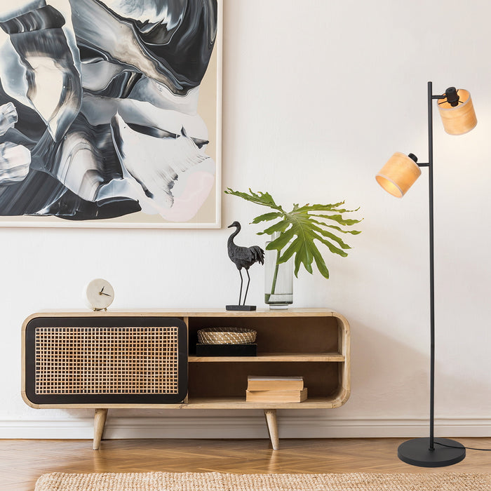 Mexlite - vloerlamp - Bambus - zwart - bamboe - Ø 28cm - E14 - 3670ZW