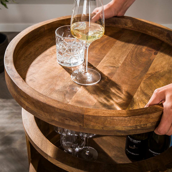 Giga Meubel - Wijntrolley Zand Mangohout - 55x55x79cm - Wave