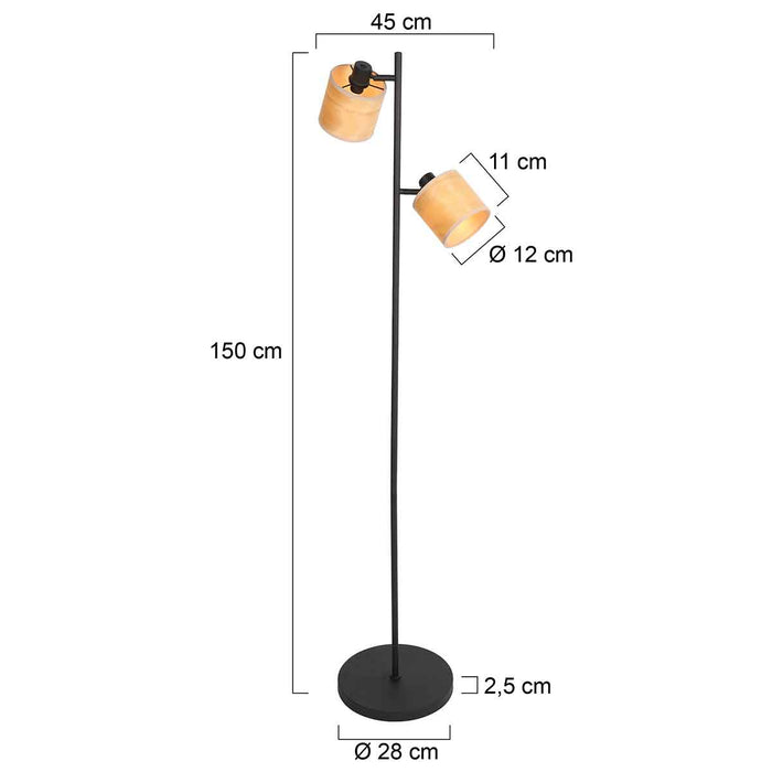 Mexlite - vloerlamp - Bambus - zwart - bamboe - Ø 28cm - E14 - 3670ZW