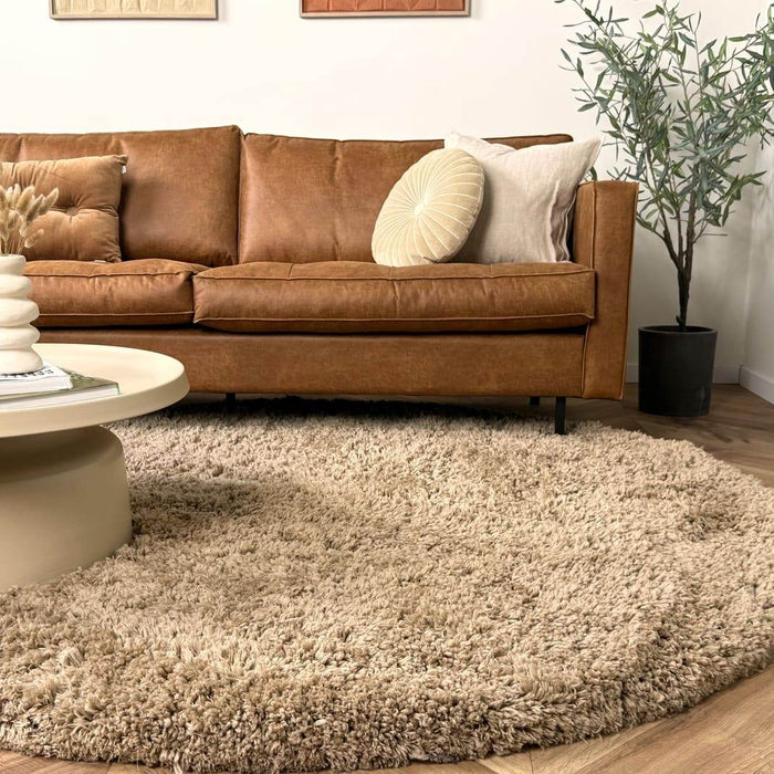 Rond hoogpolig vloerkleed Pilo taupe polyester Interieur05