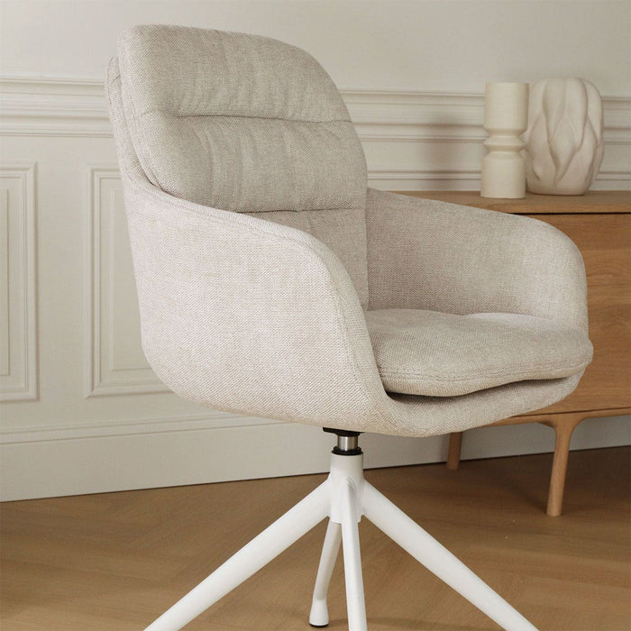 Nolon Nola-Mia Eetkamerstoel Beige - Draaibaar - Armleuning - Wit