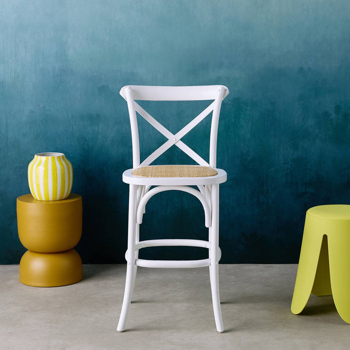 sweeek - Vintage rubberhouten bistro barkruk met voetensteun