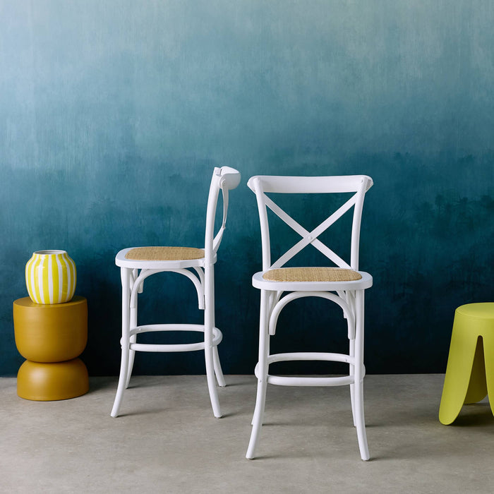 sweeek - Vintage rubberhouten bistro barkrukken met voetensteun (set