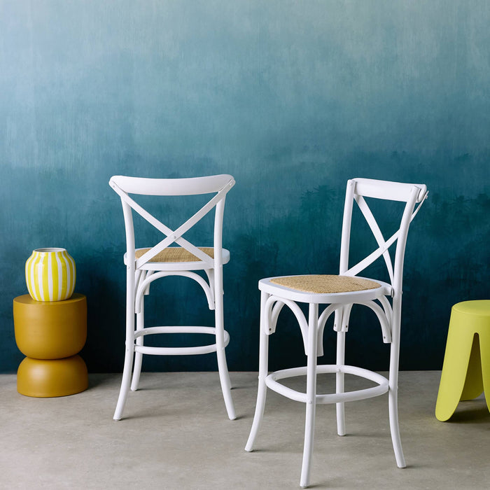 sweeek - Vintage rubberhouten bistro barkrukken met voetensteun (set