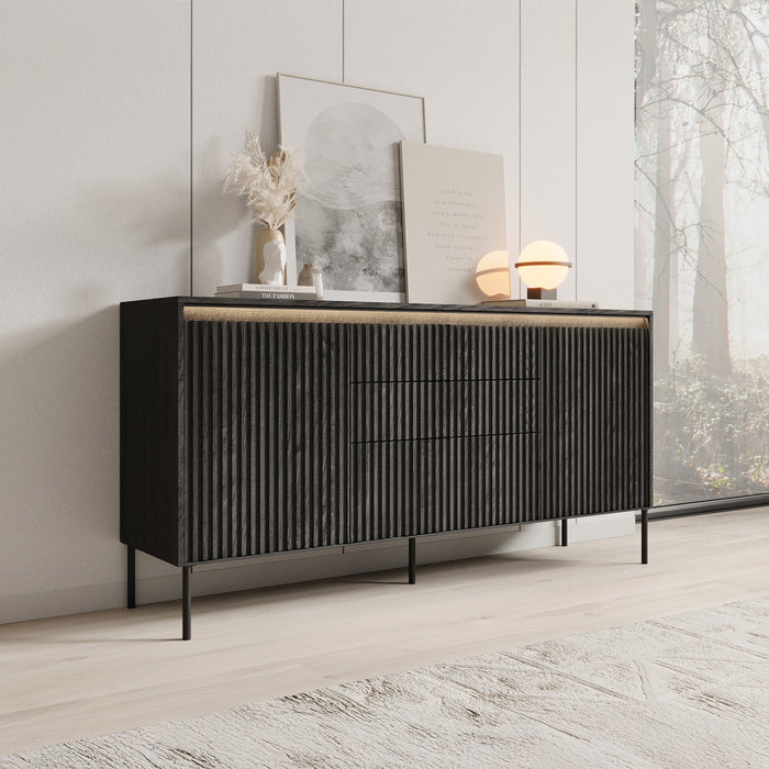 Meubella - Dressoir Timoteo - Mat zwart - 166 cm