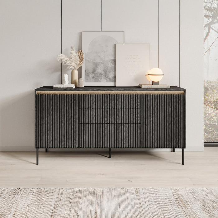 Meubella - Dressoir Timoteo - Mat zwart - 166 cm