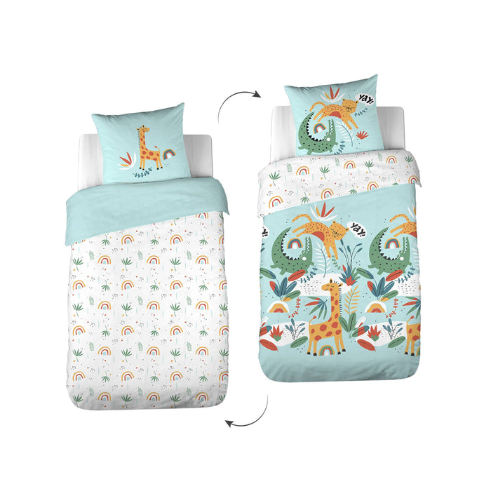 sweeek - Katoenen omkeerbaar beddengoedset savanne | regenboog 1