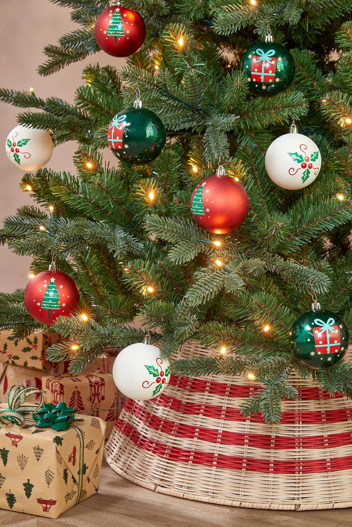 Mica Decorations Kerstballen Set - 9 Stuks - Ø8 cm - Wit, Rood, Groen