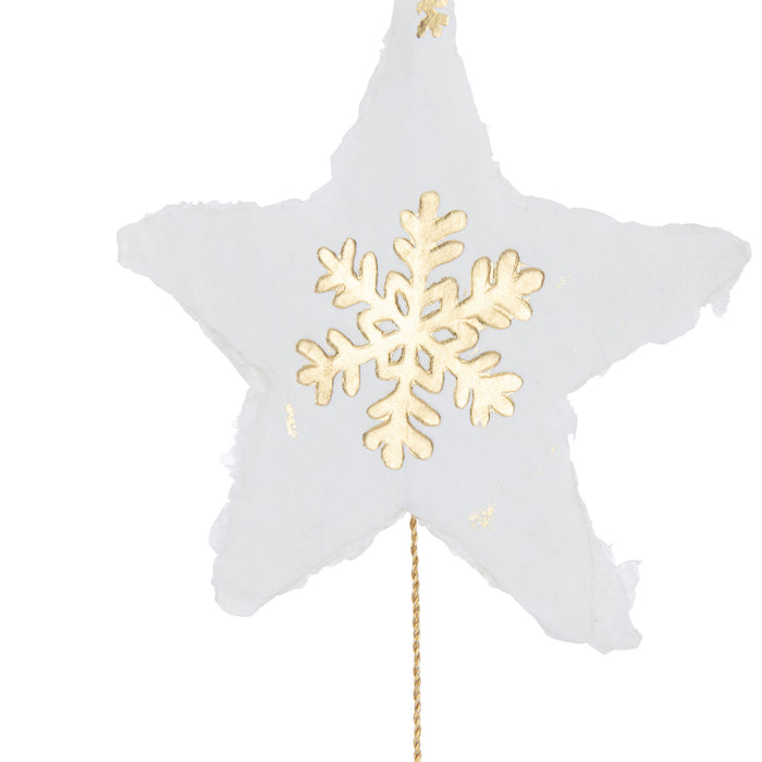 J-Line kersthanger Sterren - katoen maché - wit|goud - 2 stuk