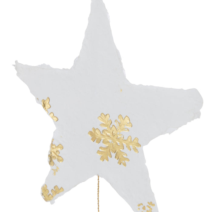 J-Line kersthanger Sterren - katoen maché - wit|goud - 2 stuk