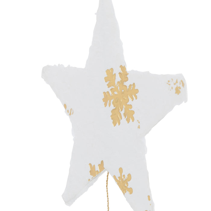 J-Line kersthanger Sterren - katoen maché - wit|goud - 2 stuk