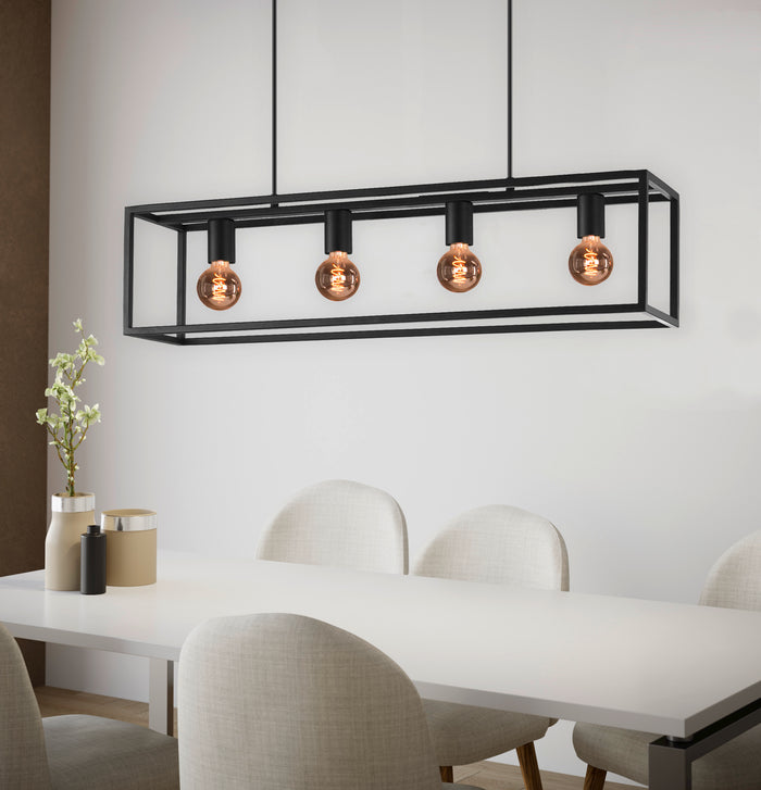 EGLO Eldrick Hanglamp - 4xE27 - 85 cm - industrieel - Staal - Zwart