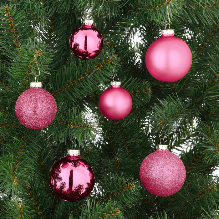 Mica Decorations Kerstballen Set - 42 Stuks - Ø7 cm - Glas - Fuchsia
