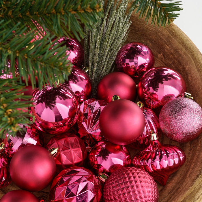 Mica Decorations Kerstballen Set - 60 Stuks - Fuchsia