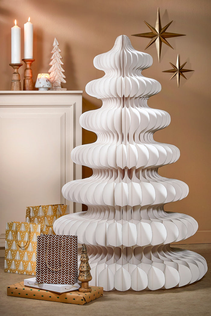 Mica Decorations Decoratie Kerstboom - H153 x Ø104 cm - Papier - Wit