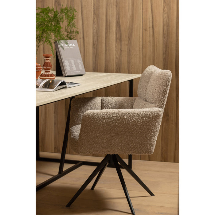 WOOOD Vinny Draaistoelen - Bouclé - Zand - Set van 6