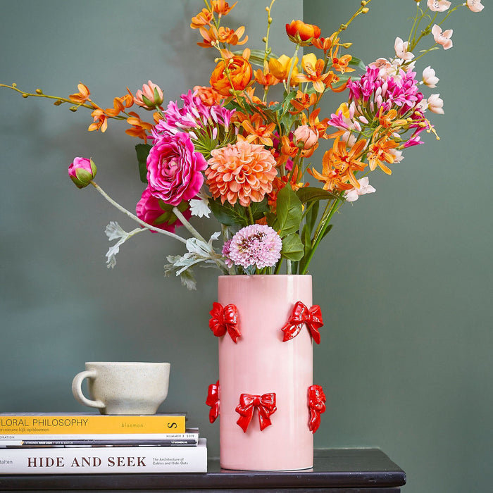 Mica Decorations Vaas - H26 x Ø17 cm - Dolomiet - Rood, Lichtroze