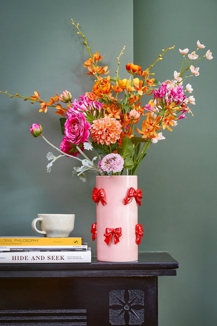 Mica Decorations Vaas - H26 x Ø17 cm - Dolomiet - Rood, Lichtroze