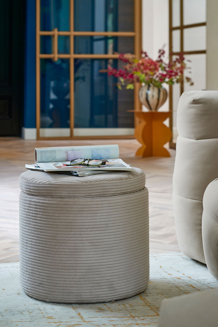 Mica Decorations Poef met Opbergruimte - H41 x Ø42 cm - Off-white