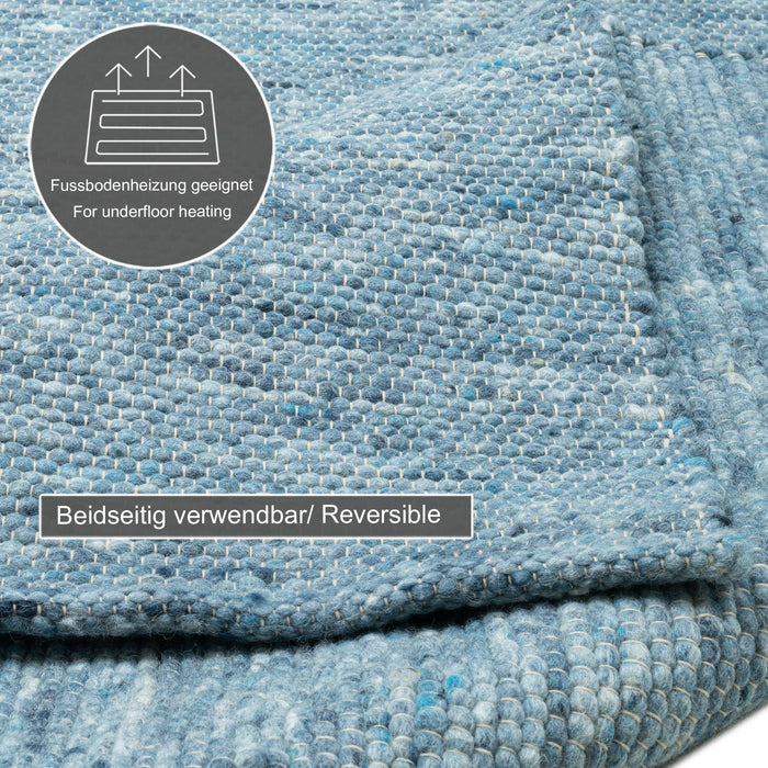 Theko Handgeweven wollen tapijt Alpen 120x180 cm - Blauw