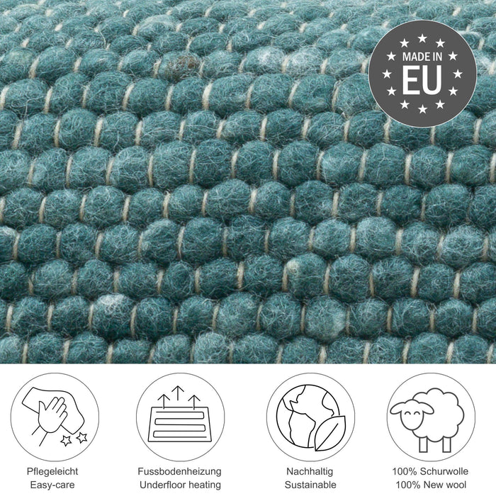 Theko Handgeweven wollen tapijt Alpen 120x180 cm - Petrolblauw