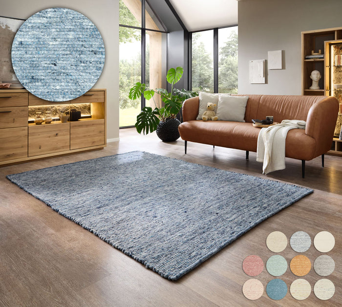 Theko Handgeweven wollen tapijt Alpen 90x160 cm - Blauw