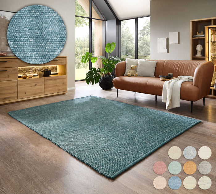 Theko Handgeweven wollen tapijt Alpen 190x250 cm - Petrolblauw