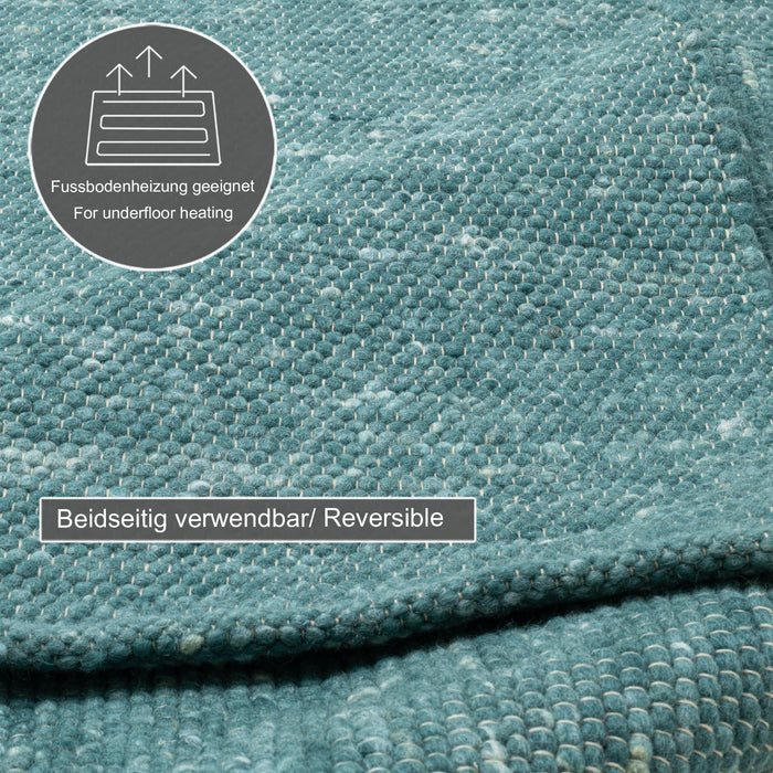 Theko Handgeweven wollen tapijt Alpen 190x250 cm - Petrolblauw