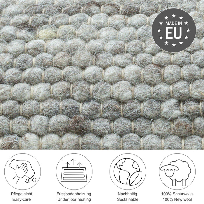 Theko Handgeweven wollen tapijt Alpen 190x250 cm - Natuurgrijs